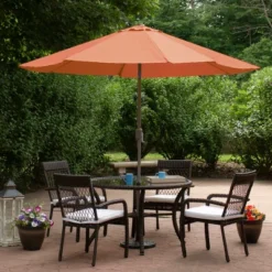 Northlight 9ft Outdoor Orange Patio Umbrella With Hand Crank And Tilt