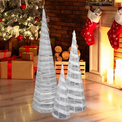 Northlight Glittered Cone Tree Christmas Decoration - 23.5 - White And Silver - Set Of 3 3 Northlight Glittered Cone Tree Christmas Decoration - 23.5 - White And Silver - Set Of 3