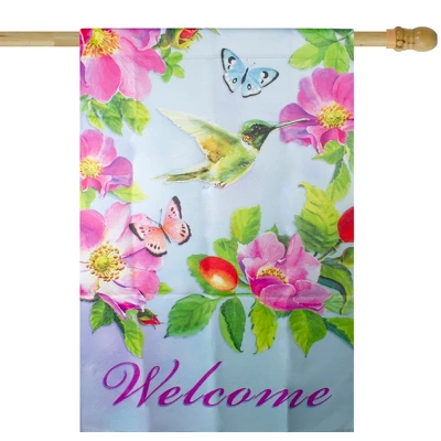 Northlight Welcome Hummingbird Floral Outdoor House Flag 28" X 40" 3 Northlight Welcome Hummingbird Floral Outdoor House Flag 28" X 40"
