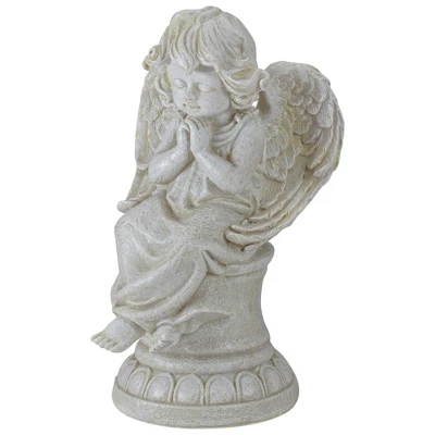 Northlight 9" Ivory Praying Angel On Pedestal Outdoor Garden Statue 6 Northlight 9" Ivory Praying Angel On Pedestal Outdoor Garden Statue - Image 4