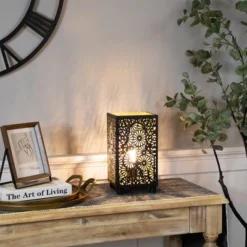 Northlight Floral Laser-Cut Iron Table Lamp - 11" - Black And Gold