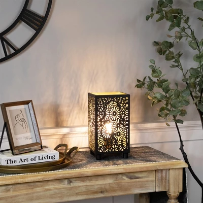 Northlight Floral Laser-Cut Iron Table Lamp - 11" - Black And Gold 3 Northlight Floral Laser-Cut Iron Table Lamp - 11" - Black And Gold