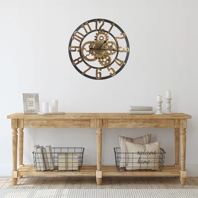 Northlight 24" Gold And Black Battery Operated Round Wall Clock With Cogs 3 Northlight 24" Gold And Black Battery Operated Round Wall Clock With Cogs