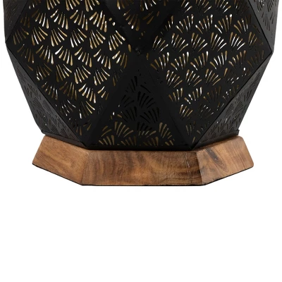 Northlight Laser-Cut Leaf Pattern Iron Table Lamp With Wood Base - 16.5" - Black And Gold 6 Northlight Laser-Cut Leaf Pattern Iron Table Lamp With Wood Base - 16.5" - Black And Gold - Image 4