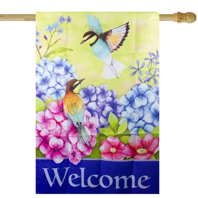 Northlight Welcome Floral Hummingbird Outdoor House Flag 28" X 40" 3 Northlight Welcome Floral Hummingbird Outdoor House Flag 28" X 40"