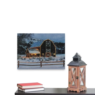 Northlight LED Fiber Optic Snowy Red Barn Christmas Canvas Wall Art 15.75" X 12" 5 Northlight LED Fiber Optic Snowy Red Barn Christmas Canvas Wall Art 15.75" X 12" - Image 3