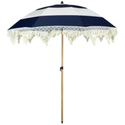 Northlight Striped Outdoor Tilting Macrame Boho Beach Market Umbrella - 6.5' - Blue And White -Home decor GUEST b685497d 50be 4b87 9983 b13c1c9a577c