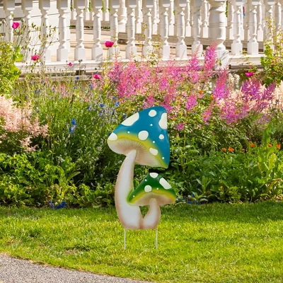Northlight Double Spotted Mushrooms Outdoor Garden Stake - 16" - Blue And Green 3 Northlight Double Spotted Mushrooms Outdoor Garden Stake - 16" - Blue And Green
