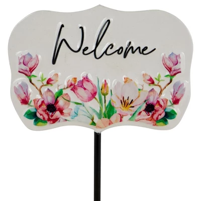 Northlight Floral Welcome Outdoor Yard Metal Garden Stake - 8" - White 4 Northlight Floral Welcome Outdoor Yard Metal Garden Stake - 8" - White - Image 2