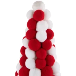 Northlight Pom Pom Cone Tree Christmas Decoration - 13" - White And Red -Home decor GUEST b7fdd52e 87ea 4176 a6c6 e65ab4e7b7bb
