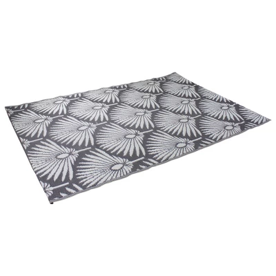 Northlight 4' X 6' Gray And White Fan Leaf Rectangular Outdoor Area Rug 4 Northlight 4' X 6' Gray And White Fan Leaf Rectangular Outdoor Area Rug - Image 2