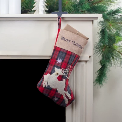 Northlight Plaid Merry Christmas Reindeer Stocking - 19" - Red And Green 3 Northlight Plaid Merry Christmas Reindeer Stocking - 19" - Red And Green