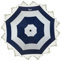 Northlight Striped Outdoor Tilting Macrame Boho Beach Market Umbrella - 6.5' - Blue And White -Home decor GUEST c1867c9d 188a 4ef8 b424 4593dffec0a1