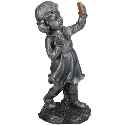 Northlight 18" Pre-Lit Black Solar Powered LED Girl With Cell Phone Outdoor Garden Statue 4 Northlight 18" Pre-Lit Black Solar Powered LED Girl With Cell Phone Outdoor Garden Statue - Image 2