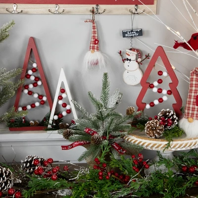 Northlight Set Of 3 Red And White Beaded Christmas Trees Wooden Table Decorations 0.98 FT 3 Northlight Set Of 3 Red And White Beaded Christmas Trees Wooden Table Decorations 0.98 FT