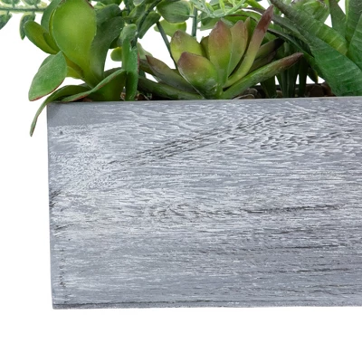 Northlight 12" Mixed Succulent Artificial Plants In Wooden Planter - Green/Gray 6 Northlight 12" Mixed Succulent Artificial Plants In Wooden Planter - Green/Gray - Image 4
