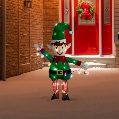 Northlight 34.25" LED Lighted Elf Holding Christmas Lights Outdoor Yard Decoration 3 Northlight 34.25" LED Lighted Elf Holding Christmas Lights Outdoor Yard Decoration