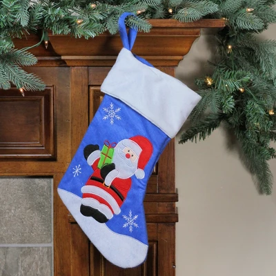 Northlight Embroidered Santa Claus With Gift Christmas Stocking - 15" 3 Northlight Embroidered Santa Claus With Gift Christmas Stocking - 15"