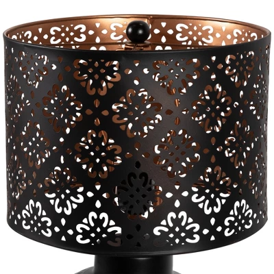 Northlight Round Iron Table Lamp With Laser-Cut Floral Shade - 19" - Black And Copper 5 Northlight Round Iron Table Lamp With Laser-Cut Floral Shade - 19" - Black And Copper - Image 3