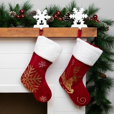 Northlight Reindeer And Snowflake Sequin Christmas Stockings - 20" - Red And White - Set Of 2 3 Northlight Reindeer And Snowflake Sequin Christmas Stockings - 20" - Red And White - Set Of 2