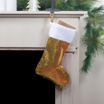 Northlight 19" Gold And Silver Sequin Christmas Stocking With White Faux Fur Cuff 2 Northlight 19" Gold And Silver Sequin Christmas Stocking With White Faux Fur Cuff
