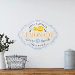 Northlight 15.25" White And Blue "Fresh Squeezed Lemonade" Metal Sign Spring Wall Decor