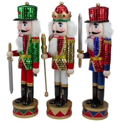 Northlight Set Of 3 Red Sequin Jacket Wooden Christmas Nutcrackers 14.25" 4 Northlight Set Of 3 Red Sequin Jacket Wooden Christmas Nutcrackers 14.25" - Image 2