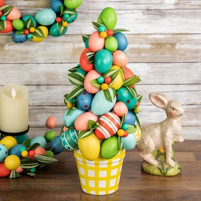 Northlight 17" Colorful Easter Egg Tree In Yellow Gingham Pot 3 Northlight 17" Colorful Easter Egg Tree In Yellow Gingham Pot