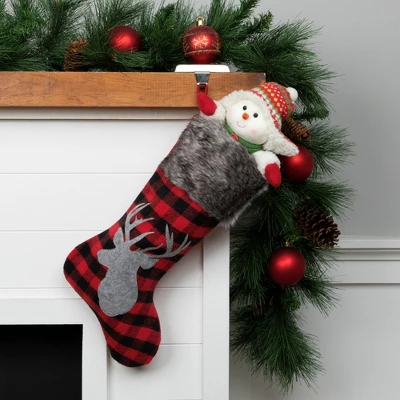 Northlight 20.5" Red And Black Buffalo Plaid Reindeer Christmas Stocking 3 Northlight 20.5" Red And Black Buffalo Plaid Reindeer Christmas Stocking