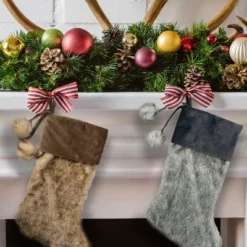 Northlight 20.5-Inch Gray Faux Fur Christmas Stocking With Corduroy Cuff And Pom Poms -Home decor GUEST d73022d2 71bc 4b4a 9e42 6e3337d90c91