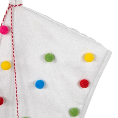 Northlight 20" White Christmas Stocking With Multicolor Pom-Poms And Tassels 6 Northlight 20" White Christmas Stocking With Multicolor Pom-Poms And Tassels - Image 4