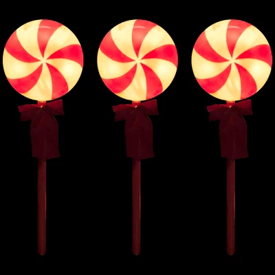 Northlight Lighted Peppermint Candy Christmas Outdoor Pathway Markers -16" - Set Of 3 4 Northlight Lighted Peppermint Candy Christmas Outdoor Pathway Markers -16" - Set Of 3 - Image 2