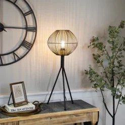 Northlight Iron Table Lamp With Wire Shade - 29.75" - Black And Gold