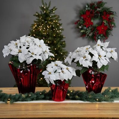 Northlight 14.5" White Artificial Christmas Poinsettia With Red Wrapped Base 4 Northlight 14.5" White Artificial Christmas Poinsettia With Red Wrapped Base - Image 2