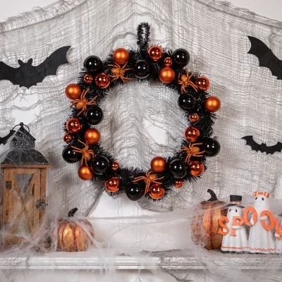 Northlight Orange Spiders And Ornaments Halloween Wreath, 18-Inch, Unlit 3 Northlight Orange Spiders And Ornaments Halloween Wreath, 18-Inch, Unlit