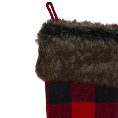 Northlight 19" Red And Black Buffalo Plaid Christmas Stocking With Snowflake 5 Northlight 19" Red And Black Buffalo Plaid Christmas Stocking With Snowflake - Image 3