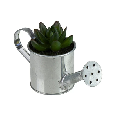 Northlight 4" X Pachyveria Succulent In Water Can Artificial Potted Plant - Green/Silver 3 Northlight 4" X Pachyveria Succulent In Water Can Artificial Potted Plant - Green/Silver