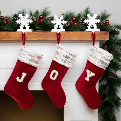 Northlight Velvet JOY Christmas Stockings - 20"- Red - Set Of 3 3 Northlight Velvet JOY Christmas Stockings - 20"- Red - Set Of 3