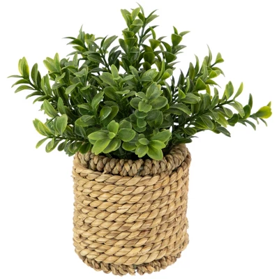 Northlight 7" Artificial Milan Leaf Bush In Rattan Basket 4 Northlight 7" Artificial Milan Leaf Bush In Rattan Basket - Image 2