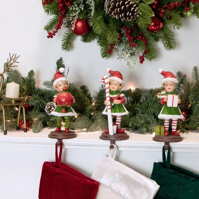 Northlight Standing Christmas Elves Stocking Holders - 8.5" - Set Of 3 3 Northlight Standing Christmas Elves Stocking Holders - 8.5" - Set Of 3