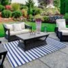 Northlight 4' X 6' Blue And White Striped Rectangular Outdoor Area Rug