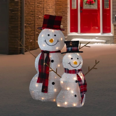 Northlight Lighted Tinsel Snowmen Family Christmas Yard Decorations - Clear Lights - Set Of 2 3 Northlight Lighted Tinsel Snowmen Family Christmas Yard Decorations - Clear Lights - Set Of 2