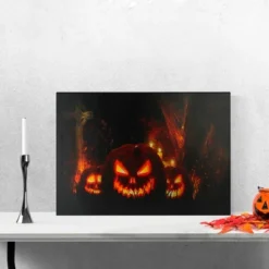 Northlight LED Lighted Jack-O-Lanterns In A Cemetery Halloween Canvas Wall Art 23.5" X 15.5"