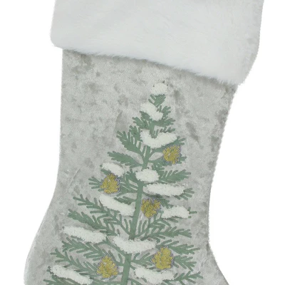 Northlight 20" Snow Covered Green Tree Gray Christmas Stocking With White Cuff 4 Northlight 20" Snow Covered Green Tree Gray Christmas Stocking With White Cuff - Image 2