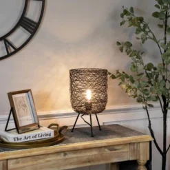 Northlight Basket Weave-Style Iron Table Lamp - 14.5" - Black