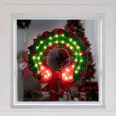 Northlight Lighted Holographic Christmas Wreath Window Silhouette Decoration - 15" 4 Northlight Lighted Holographic Christmas Wreath Window Silhouette Decoration - 15" - Image 2