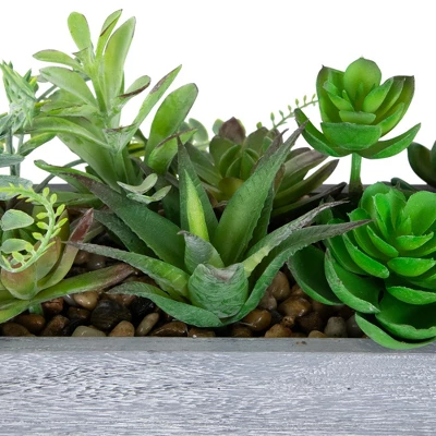 Northlight 12" Mixed Succulent Artificial Plants In Wooden Planter - Green/Gray 7 Northlight 12" Mixed Succulent Artificial Plants In Wooden Planter - Green/Gray - Image 5
