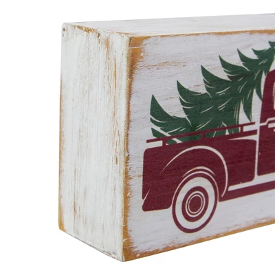 Northlight Wooden Block With Vintage Red Truck And Tree Christmas Decoration - 6" 4 Northlight Wooden Block With Vintage Red Truck And Tree Christmas Decoration - 6" - Image 2