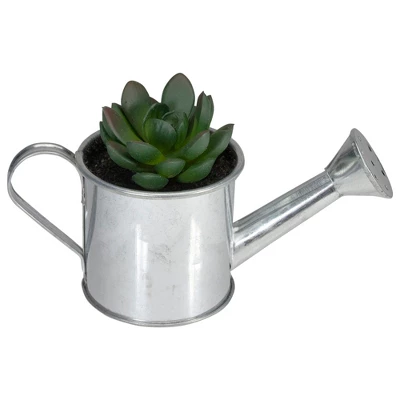 Northlight 4" Tropical Rose Succulent In Water Can Artificial Potted Plant - Green/Silver 4 Northlight 4" Tropical Rose Succulent In Water Can Artificial Potted Plant - Green/Silver - Image 2