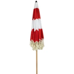 Northlight Striped Outdoor Macrame Boho Beach Market Umbrella With Tiltt- 6.5' - Red And White -Home decor GUEST fa29398e 22b9 488d 84a1 e67c5e48455f
